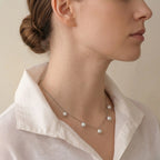 Pearl Station Drop Necklace in Sterling Silver - Minimalist Freshwater Pearl Dangle Choker