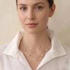 Pearl Station Drop Necklace in Sterling Silver - Minimalist Freshwater Pearl Dangle Choker