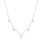 Pearl Station Drop Necklace in Sterling Silver - Minimalist Freshwater Pearl Dangle Choker