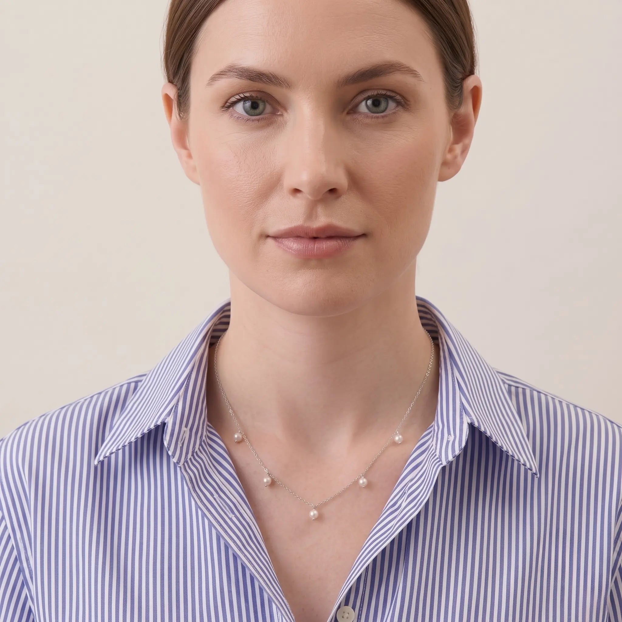 5-5.5mm Pearl Station Drop Necklace in Sterling Silver - Minimalist Freshwater Pearl Dangle Choker