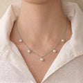 Pearl Station Drop Necklace in Sterling Silver - Minimalist Freshwater Pearl Dangle Choker