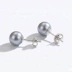 S925 Sterling Silver Gray Pearl Earrings, 7-7.5mm Natural Luster Studs