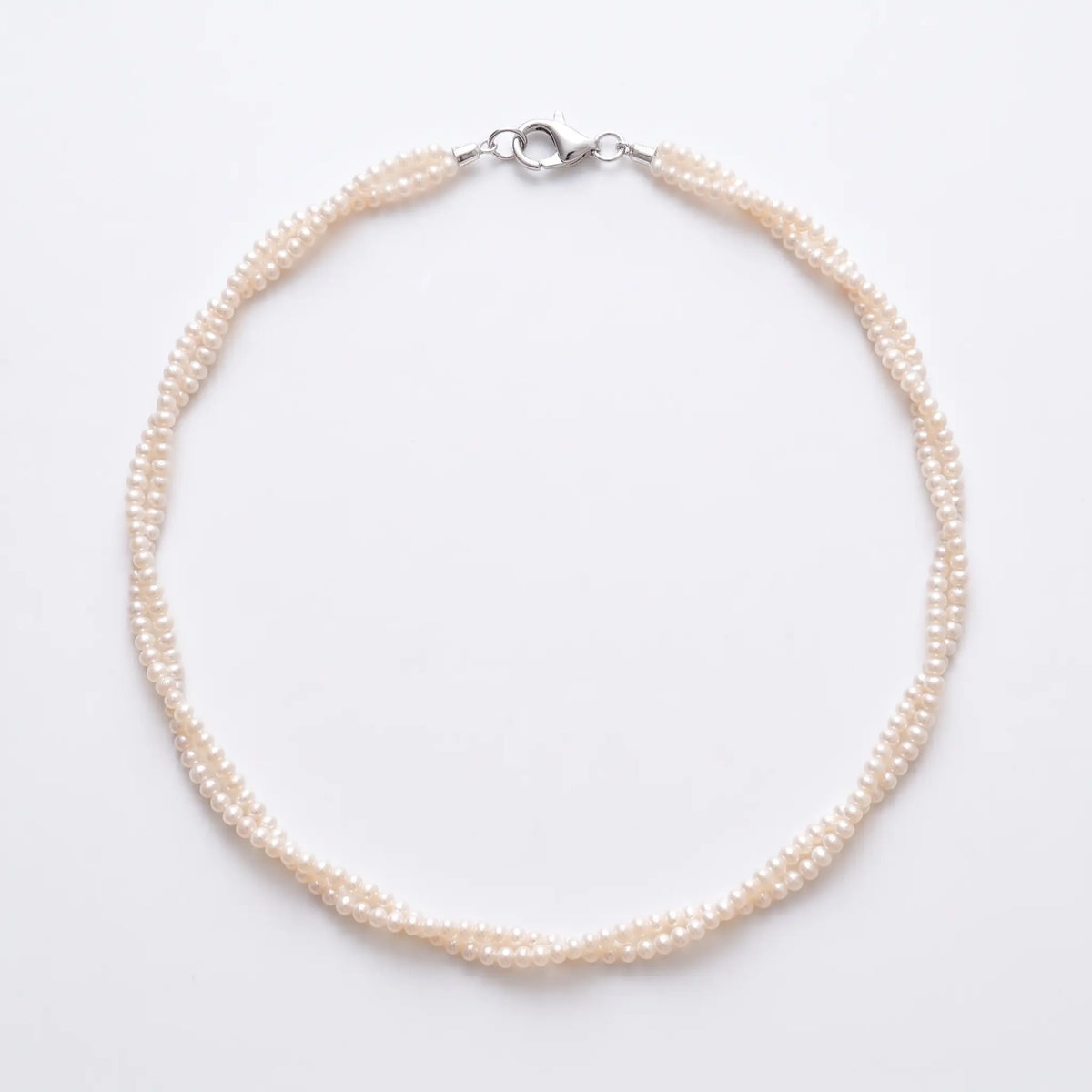 925 Sterling Silver 2.5-3mm Freshwater Pearl Twisted Double Strand Choker Necklace