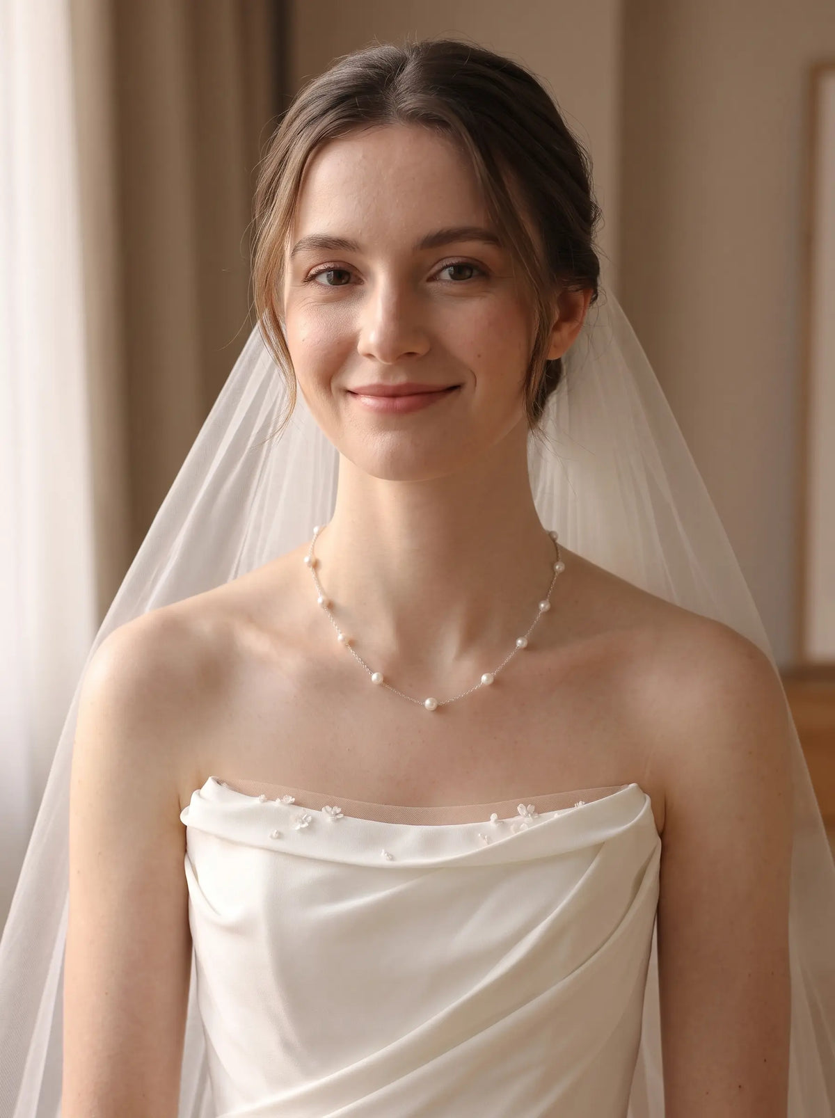 925 Sterling Silver 7–7.5mm Japanese Akoya Pearl Bridal Wedding Station Necklace for Bride & Wedding