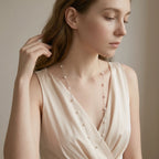 925 Sterling Silver Floating Pearl Long Necklace 6-6.5mm Station Opera Chain for Women