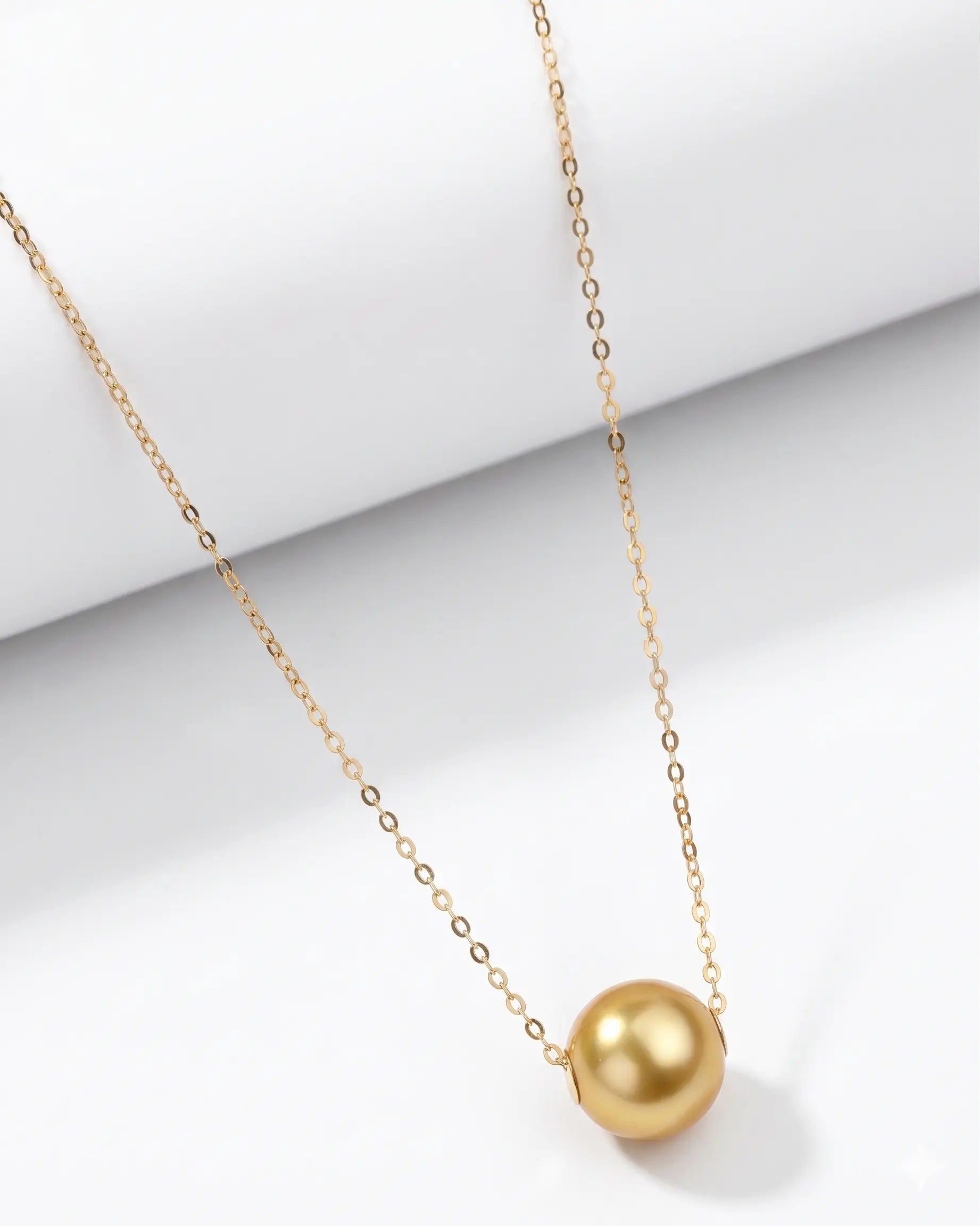 18K Solid Gold South Sea Golden Pearl Pendant, 10-10.5mm Rare Deep Gold Necklace