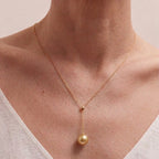 18K Gold South Sea Golden Pearl Y Pendant, 10-10.5mm Rare Gold Pearl Necklace
