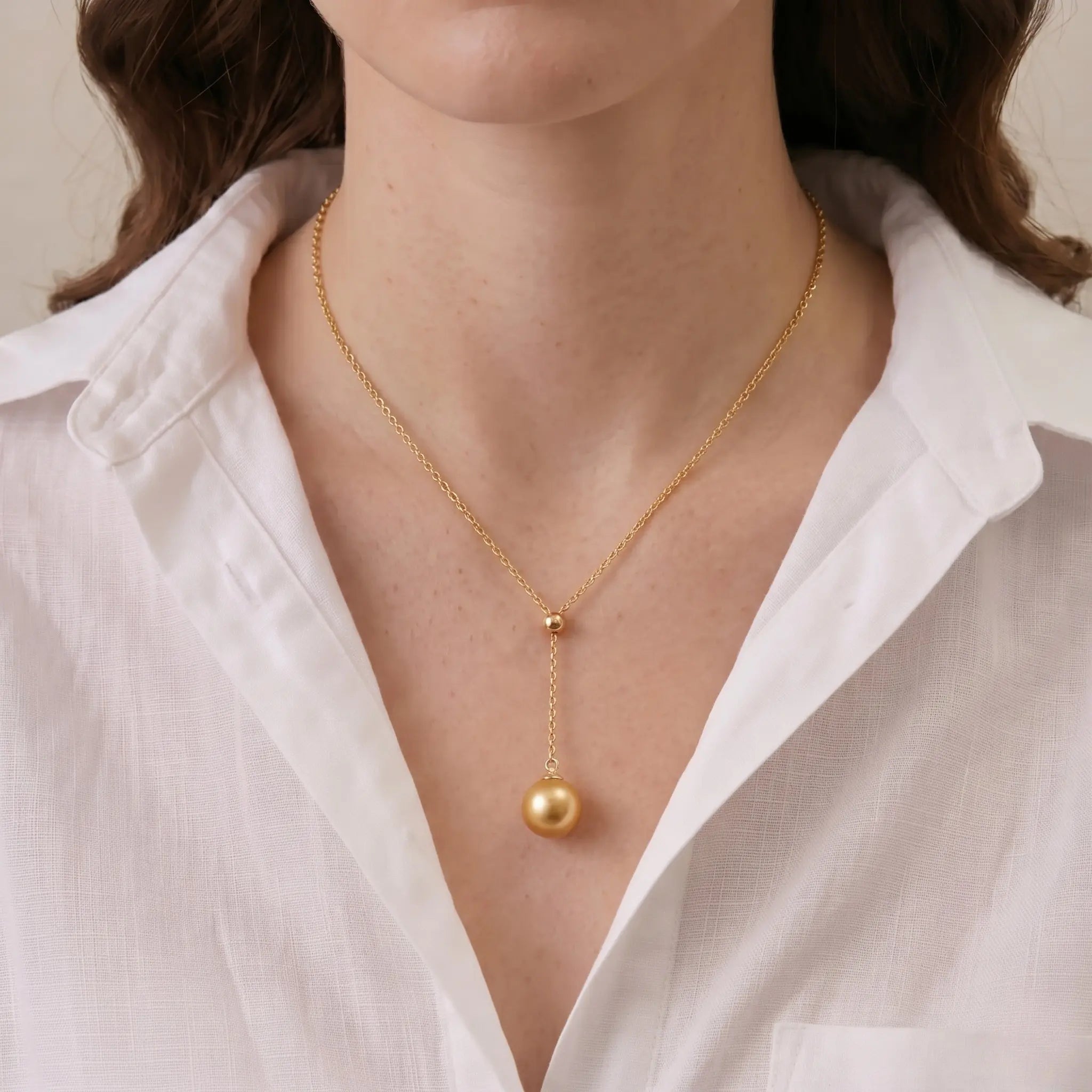 18K Gold South Sea Golden Pearl Y Pendant, 10-10.5mm Rare Gold Pearl Necklace