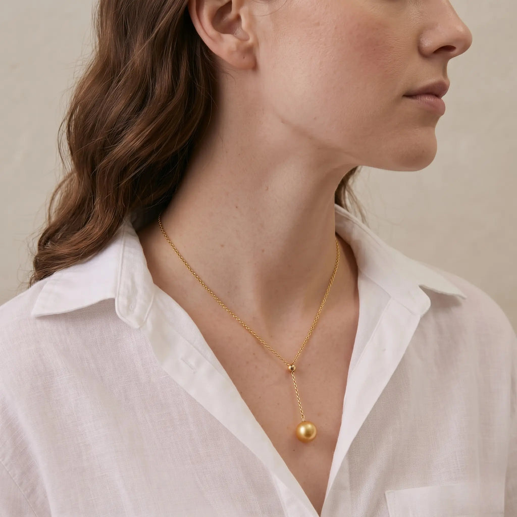 18K Gold South Sea Golden Pearl Y Pendant, 10-10.5mm Rare Gold Pearl Necklace
