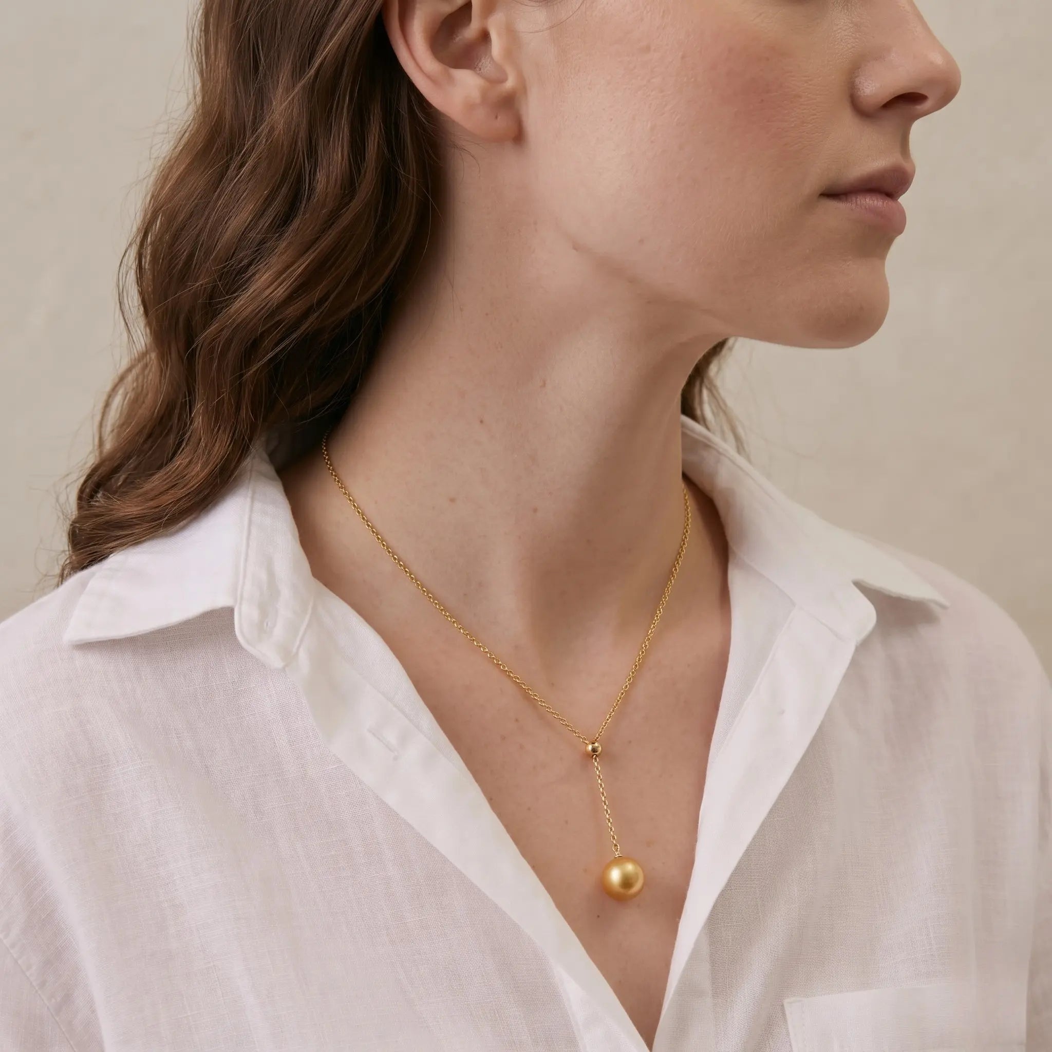 18K Gold South Sea Golden Pearl Y Pendant, 10-10.5mm Rare Gold Pearl Necklace