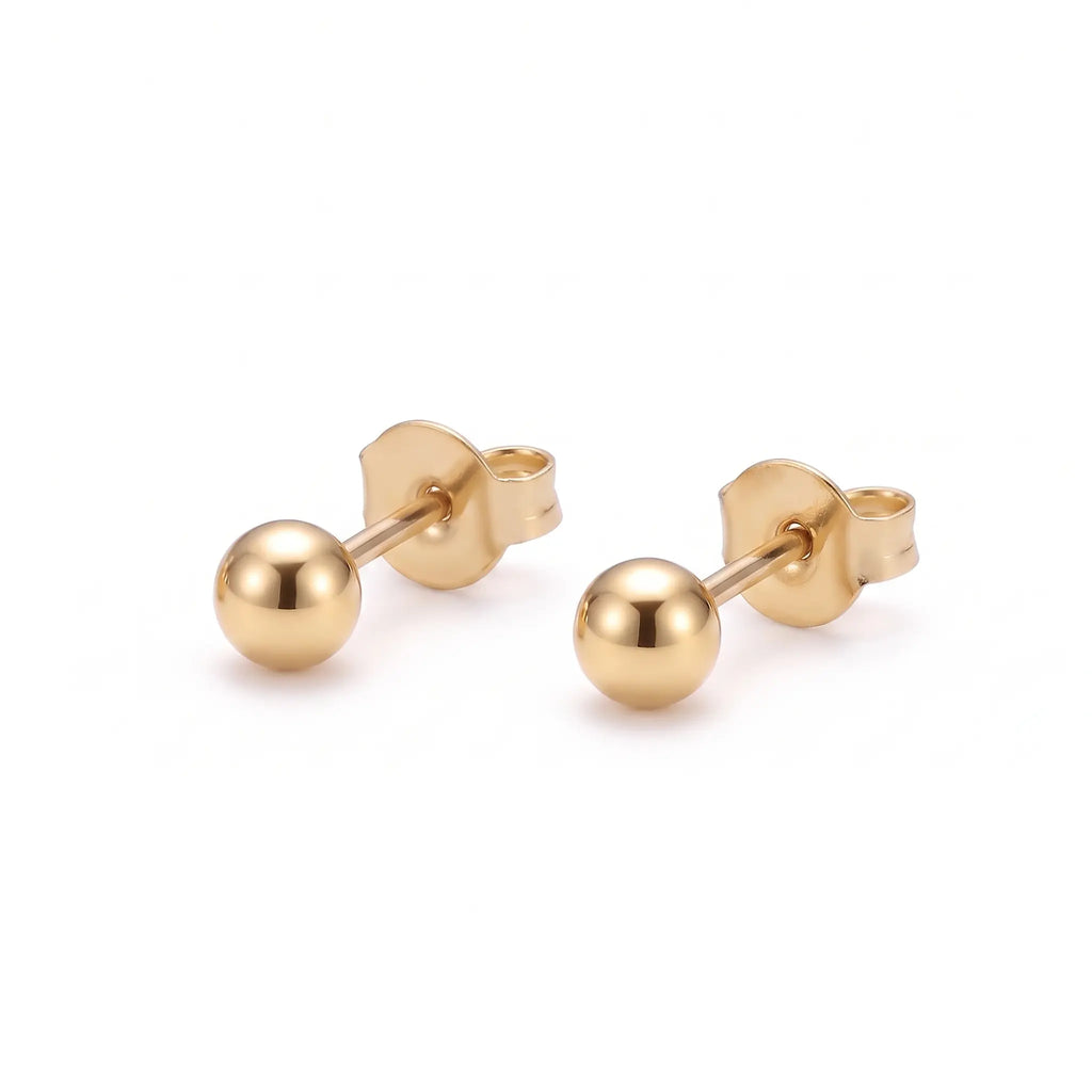18K Solid Gold Ball Stud Earrings 3mm-5.5mm Minimalist Stacking Studs