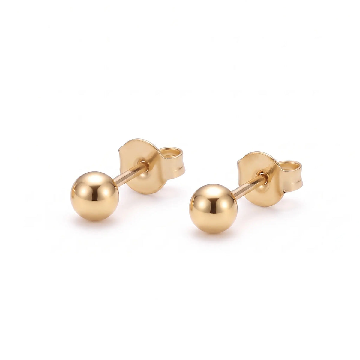 18K Solid Gold Ball Stud Earrings 3mm-5.5mm Minimalist Stacking Studs