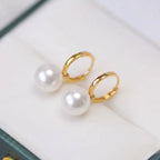 18K Gold Akoya Pearl Hoop Earrings, Natural Untreated Japanese Pearl Drops