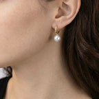 18K Gold Akoya Pearl Hoop Earrings, Natural Untreated Japanese Pearl Drops