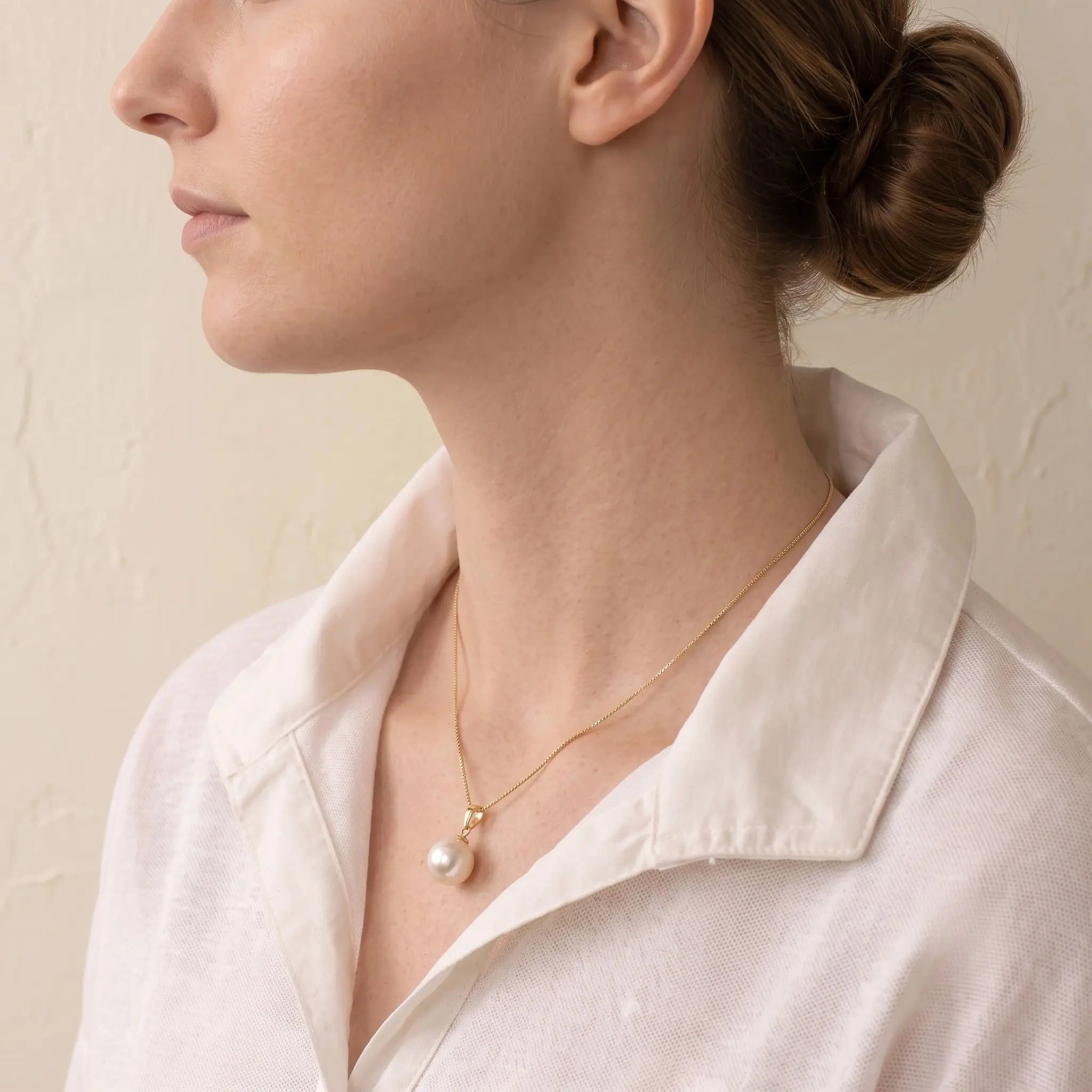 18K Gold 10-10.5mm White Edison Pearl Teardrop Pendant Necklace for Women