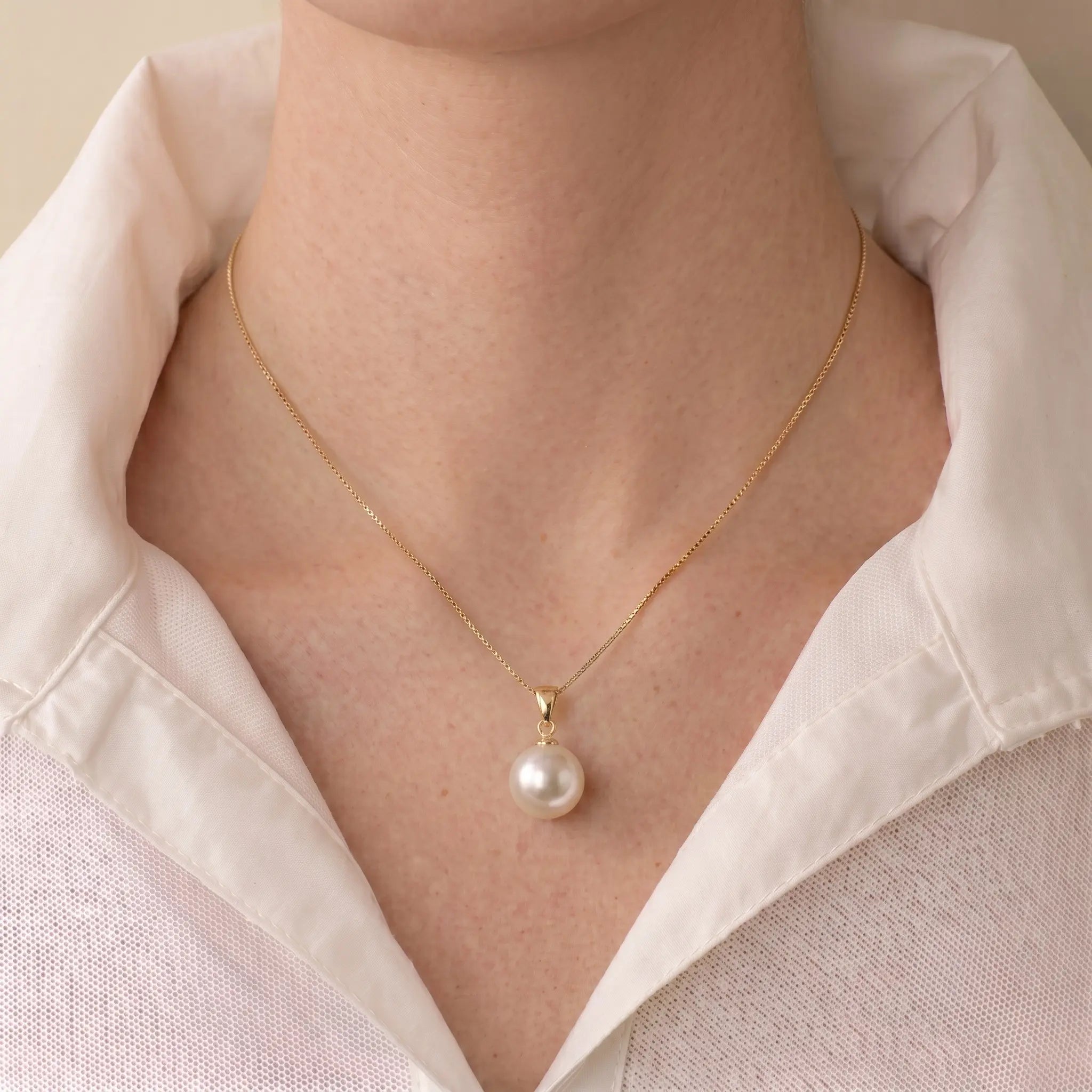 18K Gold 10-10.5mm White Edison Pearl Teardrop Pendant Necklace for Women