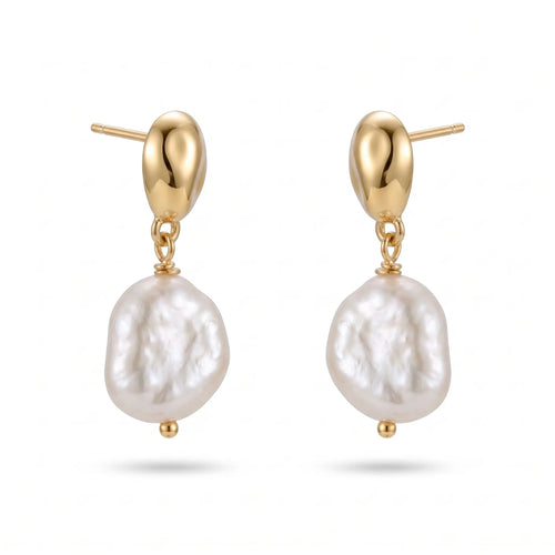 18K Gold Plated 7–8mm AAA Baroque Freshwater Pearl Drop Earrings