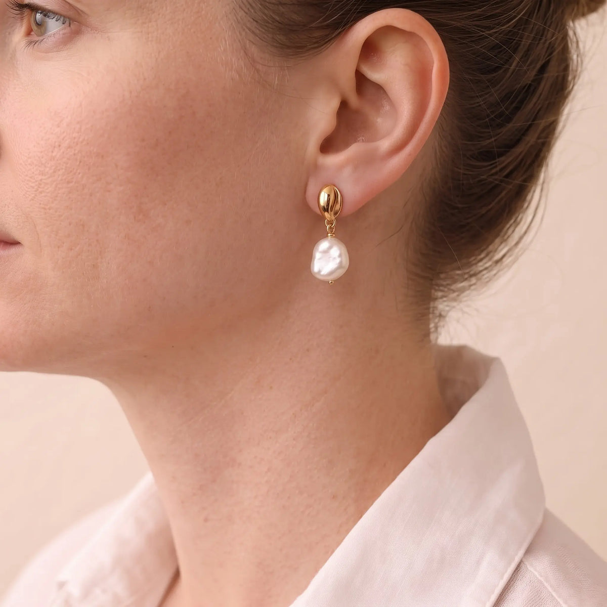 Elegant 7-8mm Irregular Freshwater Pearl Dangles in 18K Gold Plated