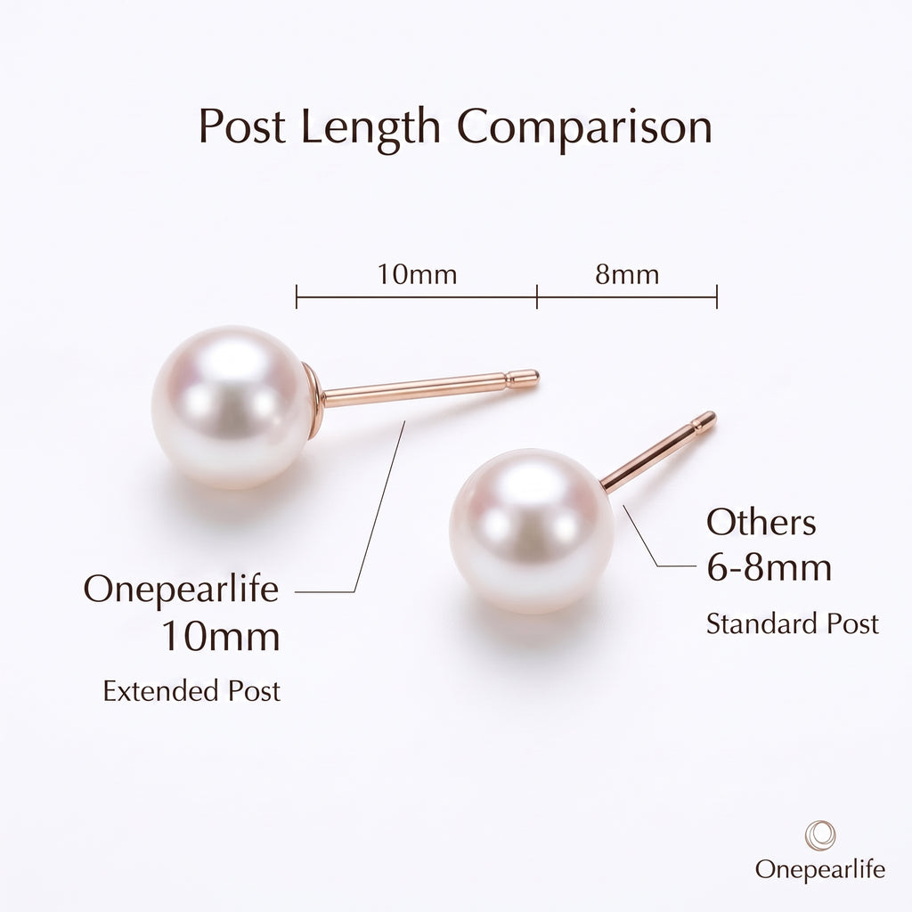18K Solid Gold Freshwater Pearl Stud Earrings | 3-7.5mm Hypoallergenic Earrings