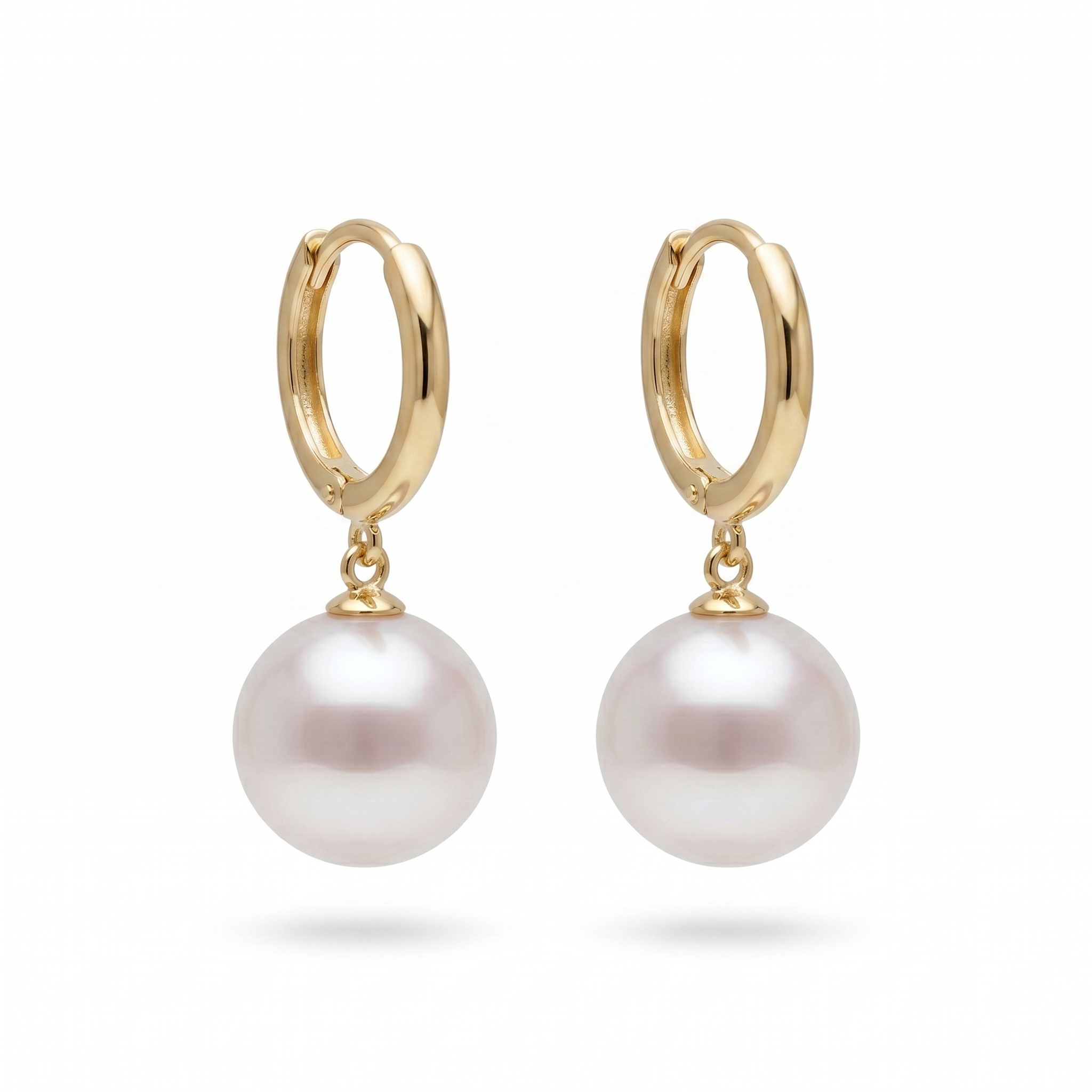 18K Gold Akoya Pearl Hoop Earrings, Natural Untreated Japanese Pearl Drops