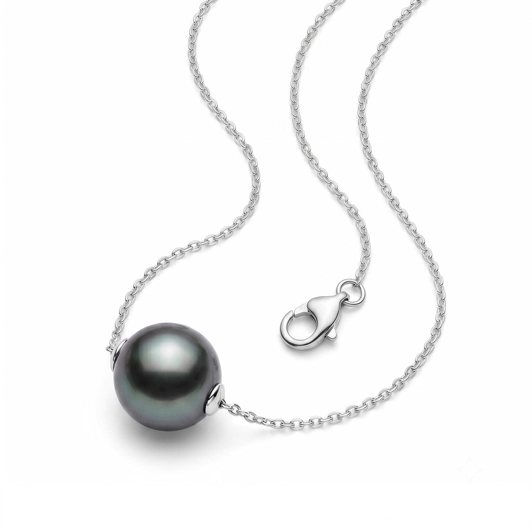 18K White Gold 9-9.5mm Tahitian Black Pearl Pendant Necklace for Women