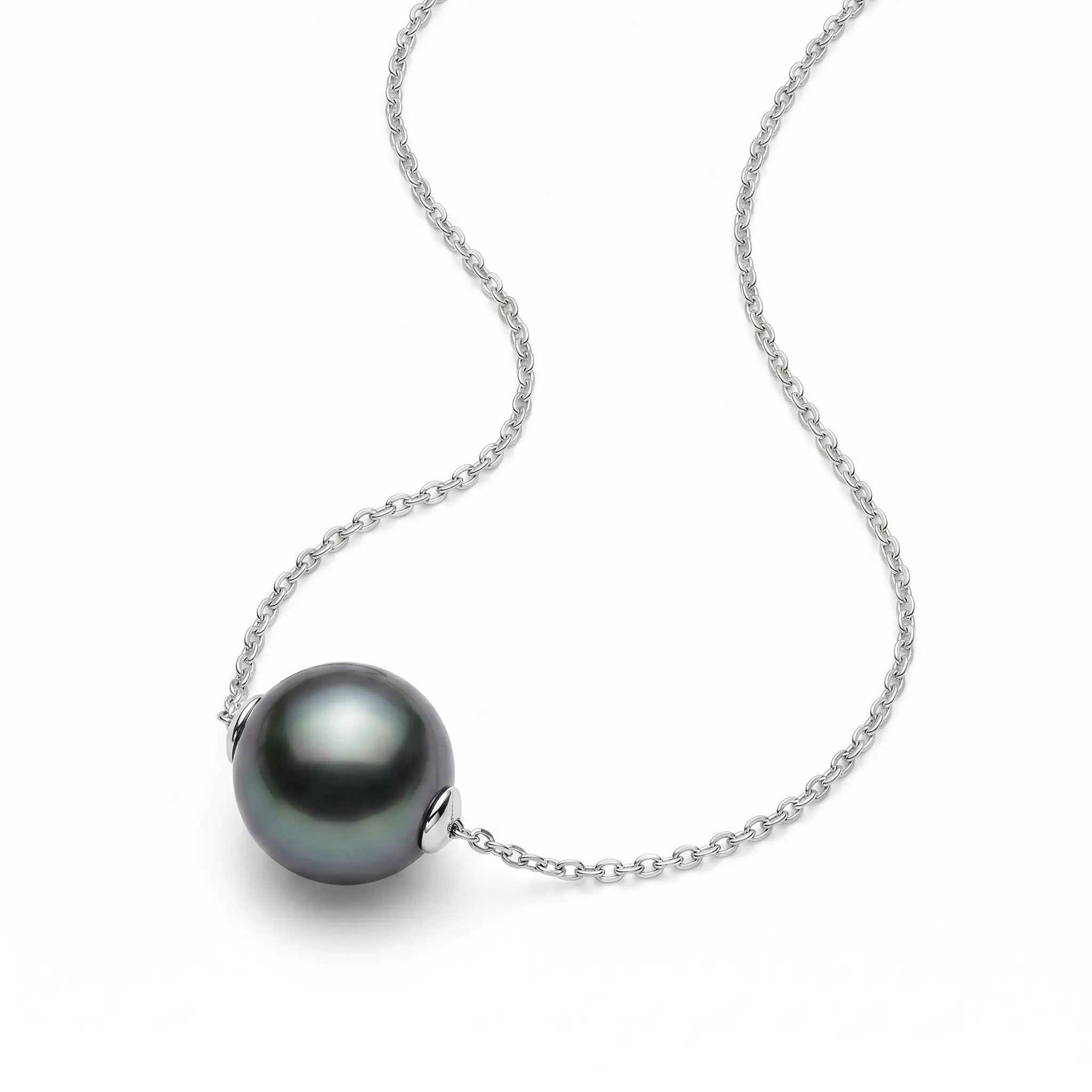 Genuine 10-10.5mm Tahitian Black Pearl Necklace, 18K White Gold Luxury Pendant – Certified Fine Jewelry