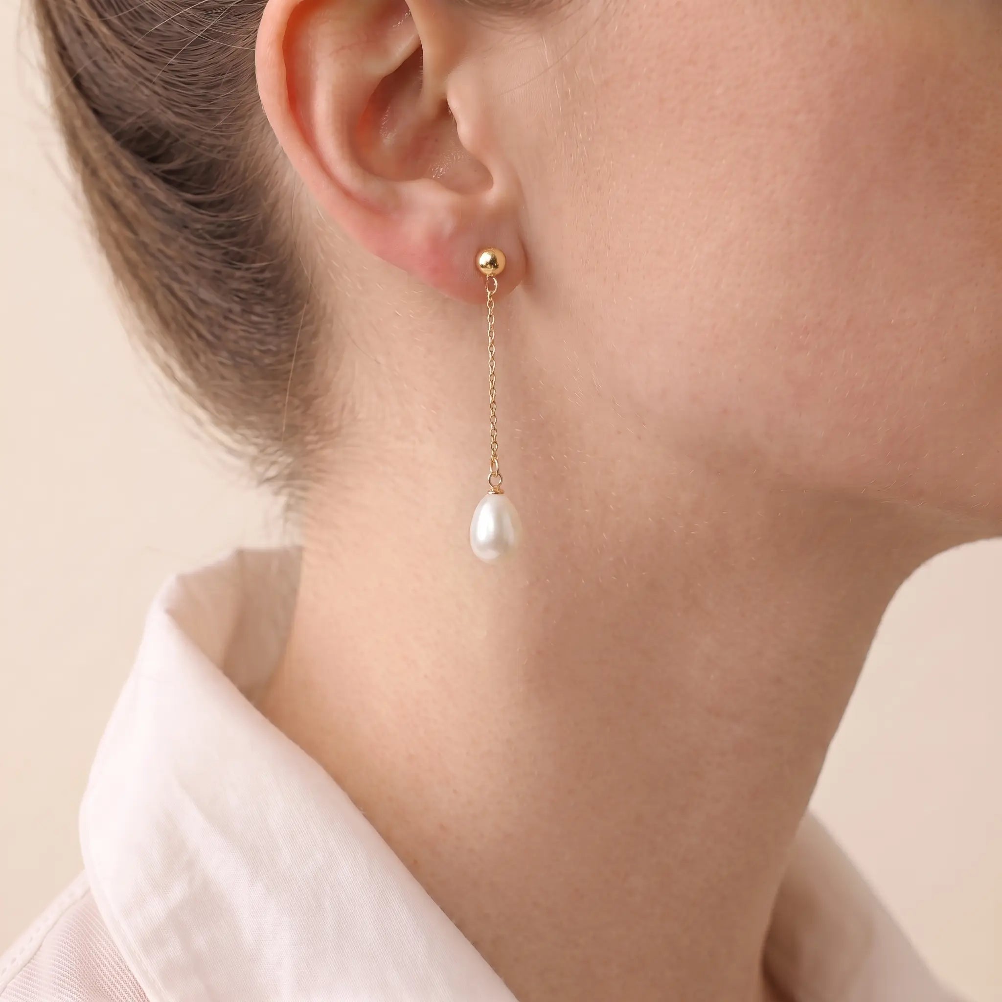 6-7mm 18K Gold Premium Rice Pearl Long Drop Earrings for Women