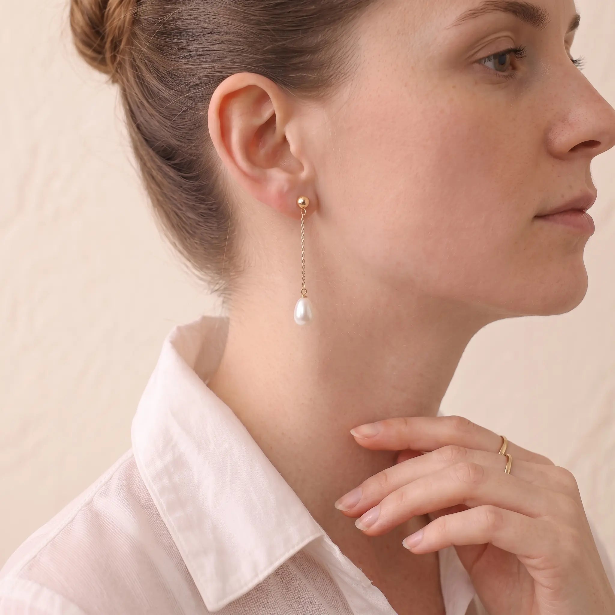 6-7mm 18K Gold Premium Rice Pearl Long Drop Earrings for Women