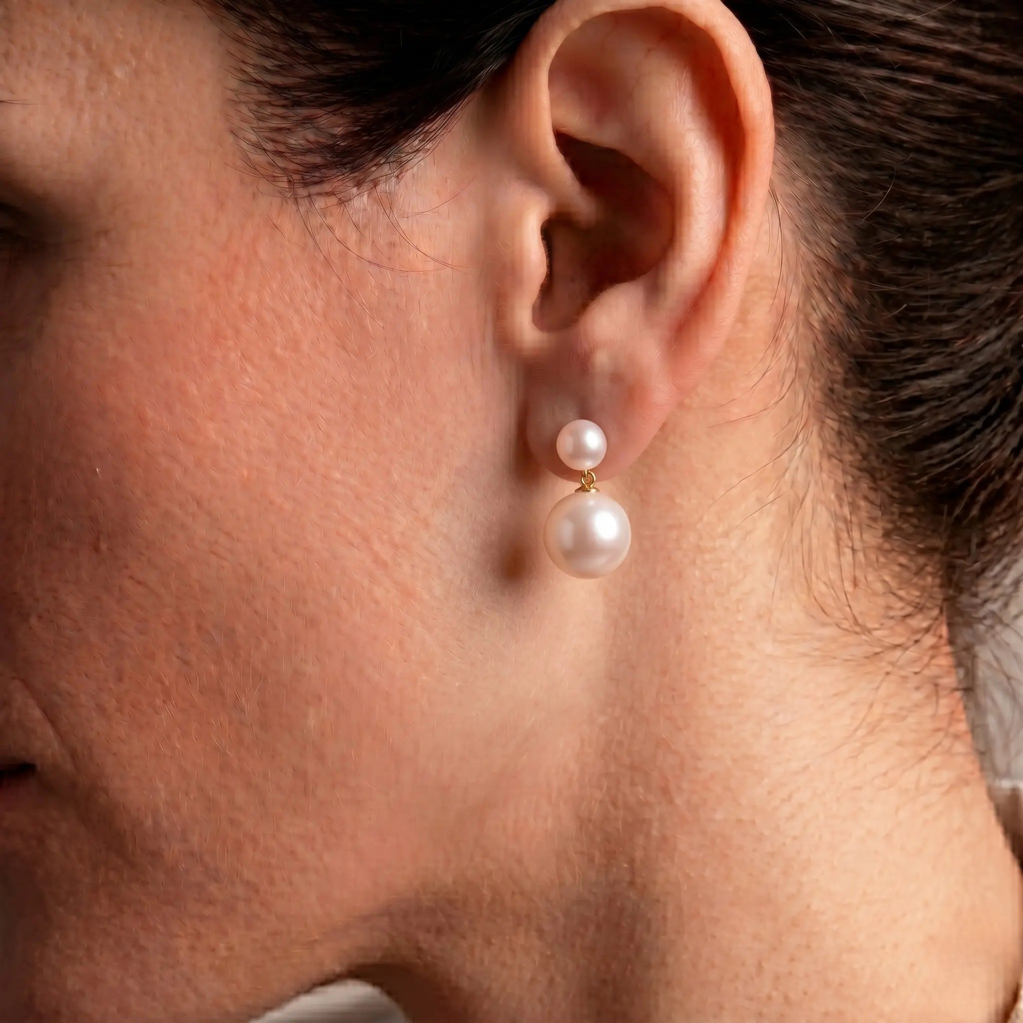Large White Nucleated Edison Pearl Studs Earrings