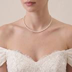 18K Solid Gold Dainty Pearl Jewelry Set | 2-2.5mm Skinny Choker Necklace & 3mm Freshwater Studs