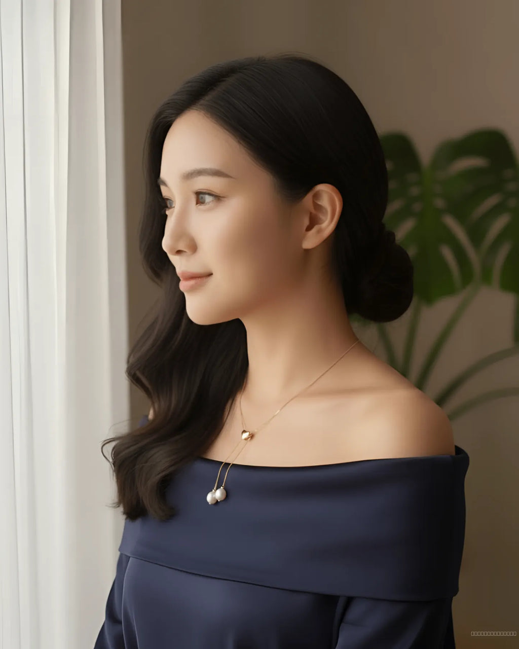 Marielle – AAA Grade Oval Pearl Heart Slide Necklace