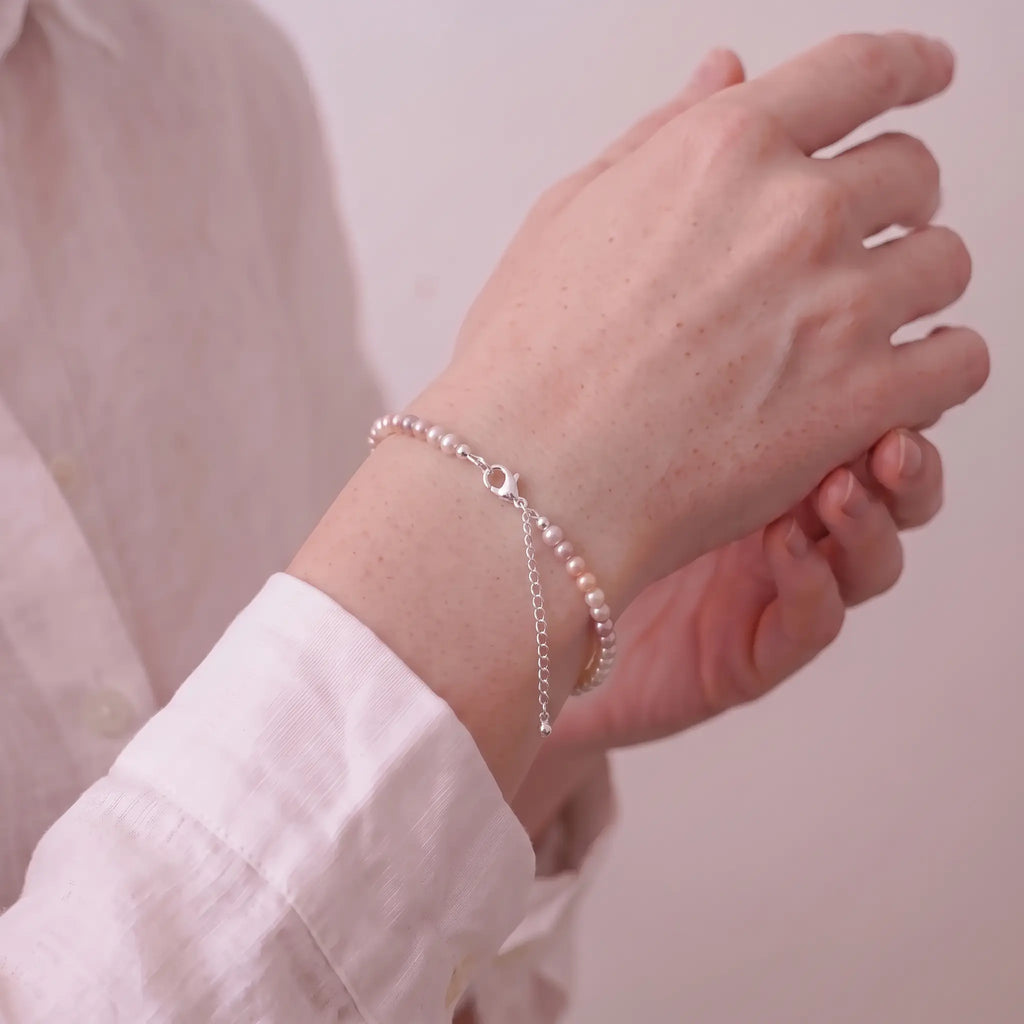 925 Sterling Silver 3-3.5mm Multicolor Freshwater Pearl Bracelet Dainty Pastel Pearl Jewelry for Women