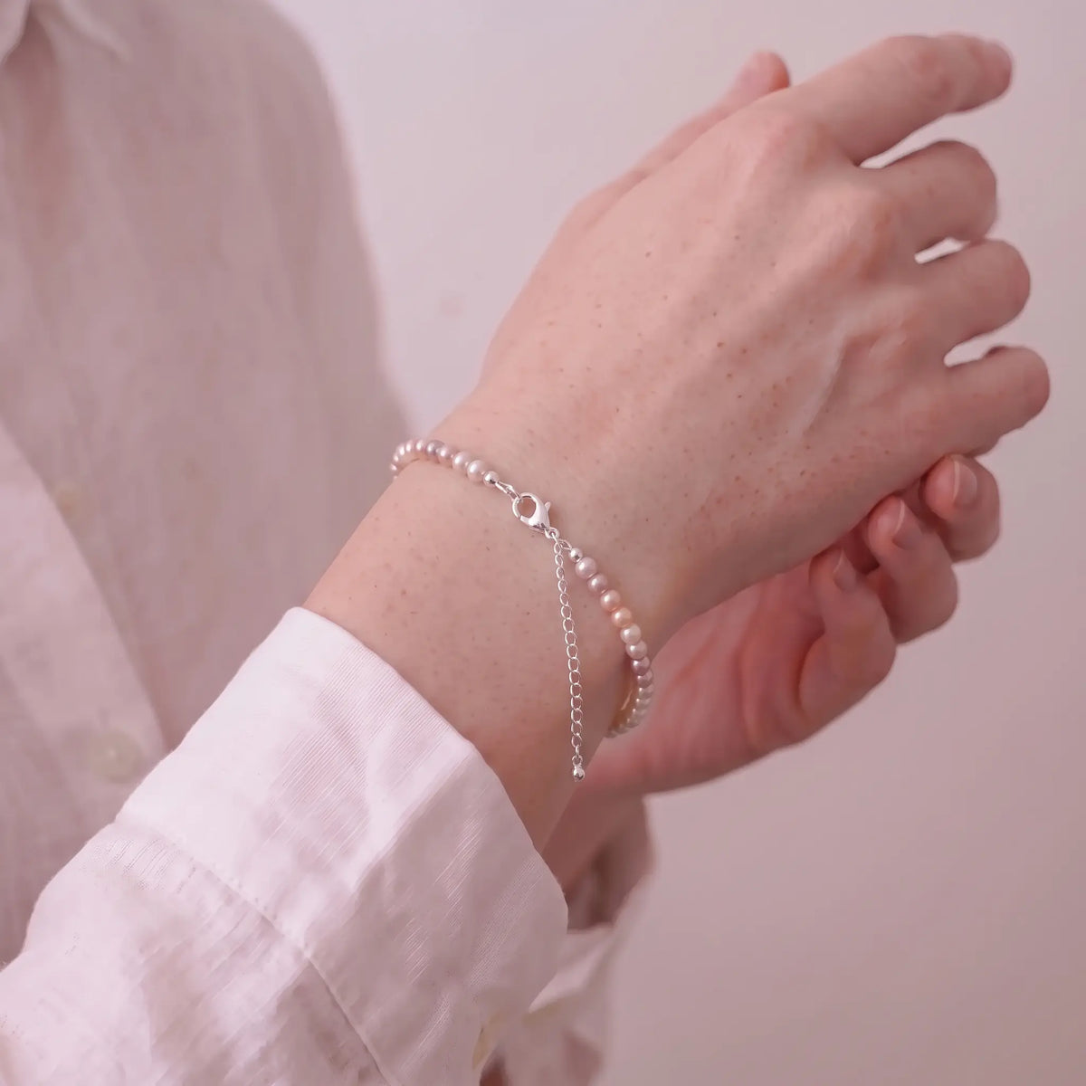 925 Sterling Silver 3-3.5mm Multicolor Freshwater Pearl Bracelet Dainty Pastel Pearl Jewelry for Women