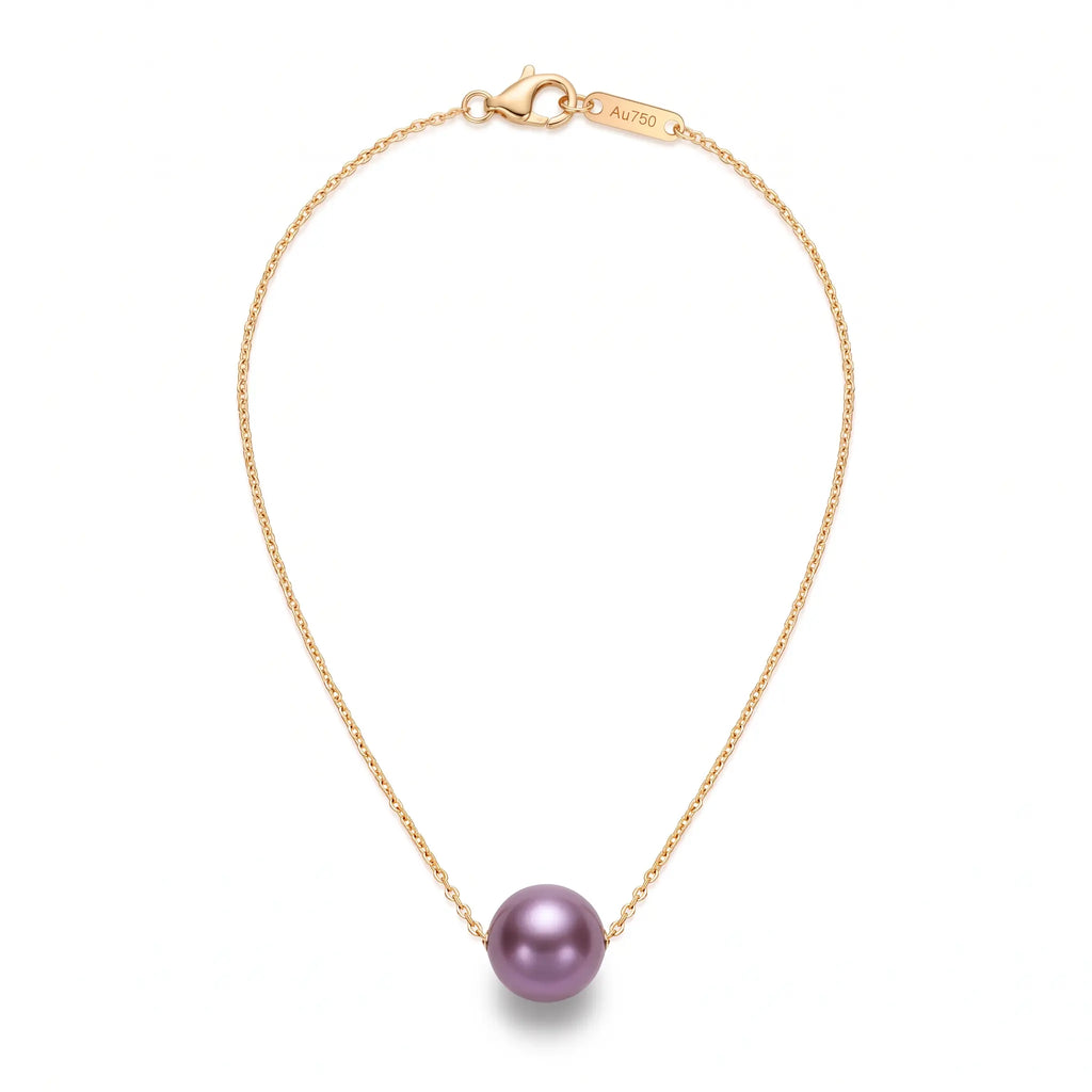 18K Solid Gold 9–9.5mm AAA Purple Edison Pearl Pendant Necklace