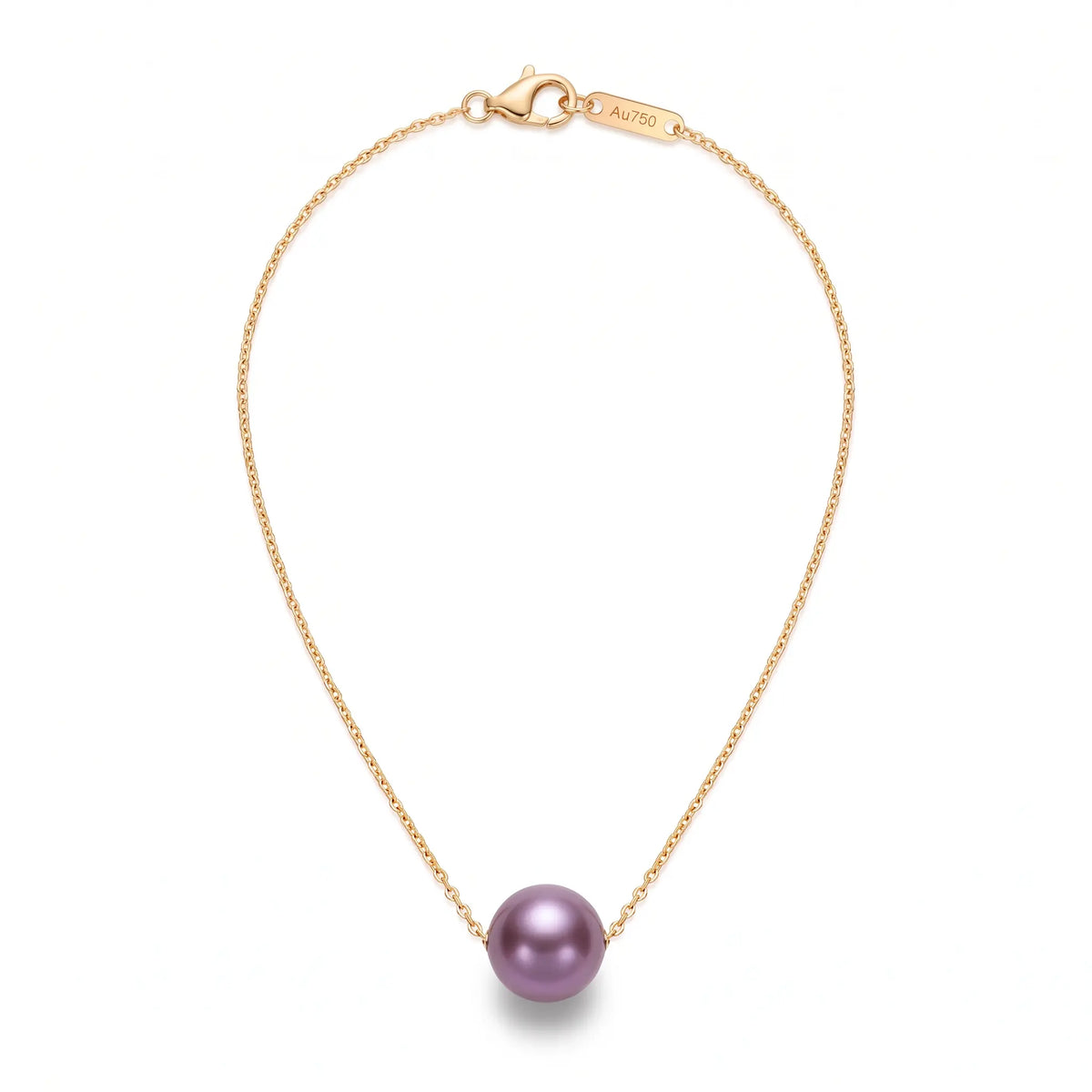 18K Solid Gold 9–9.5mm AAA Purple Edison Pearl Pendant Necklace