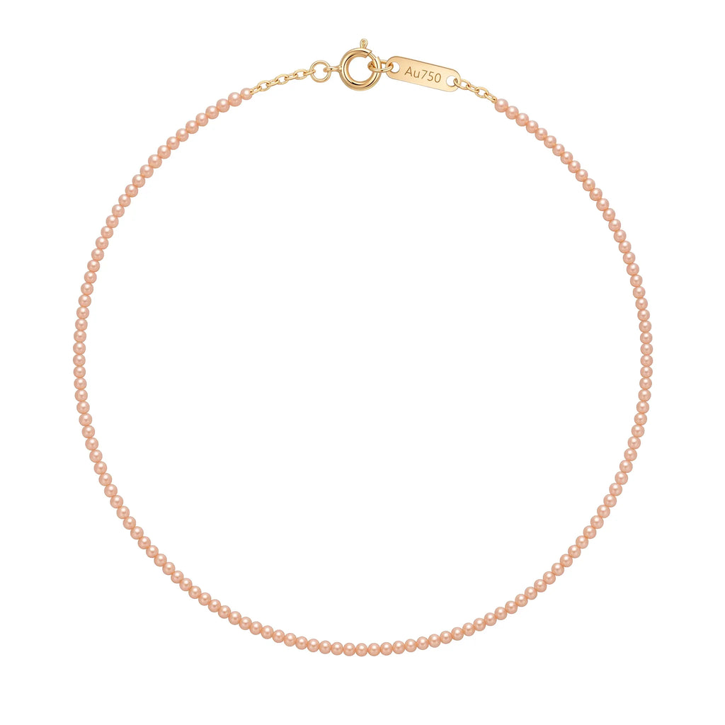 18K Solid Gold 2-2.5mm Petite Peach Pearl Choker Necklace