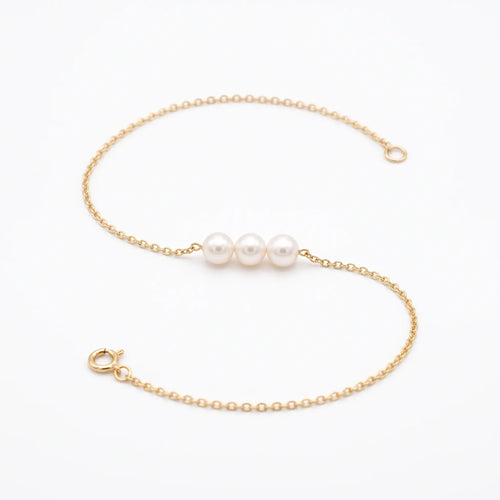 18K Solid Gold 3-3.5mm Triple Freshwater Pearl Bracelet
