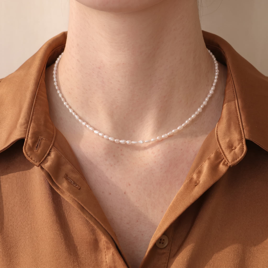 2-3mm Tiny Baroque Pearl Necklace Minimalist Seed Pearl Choker