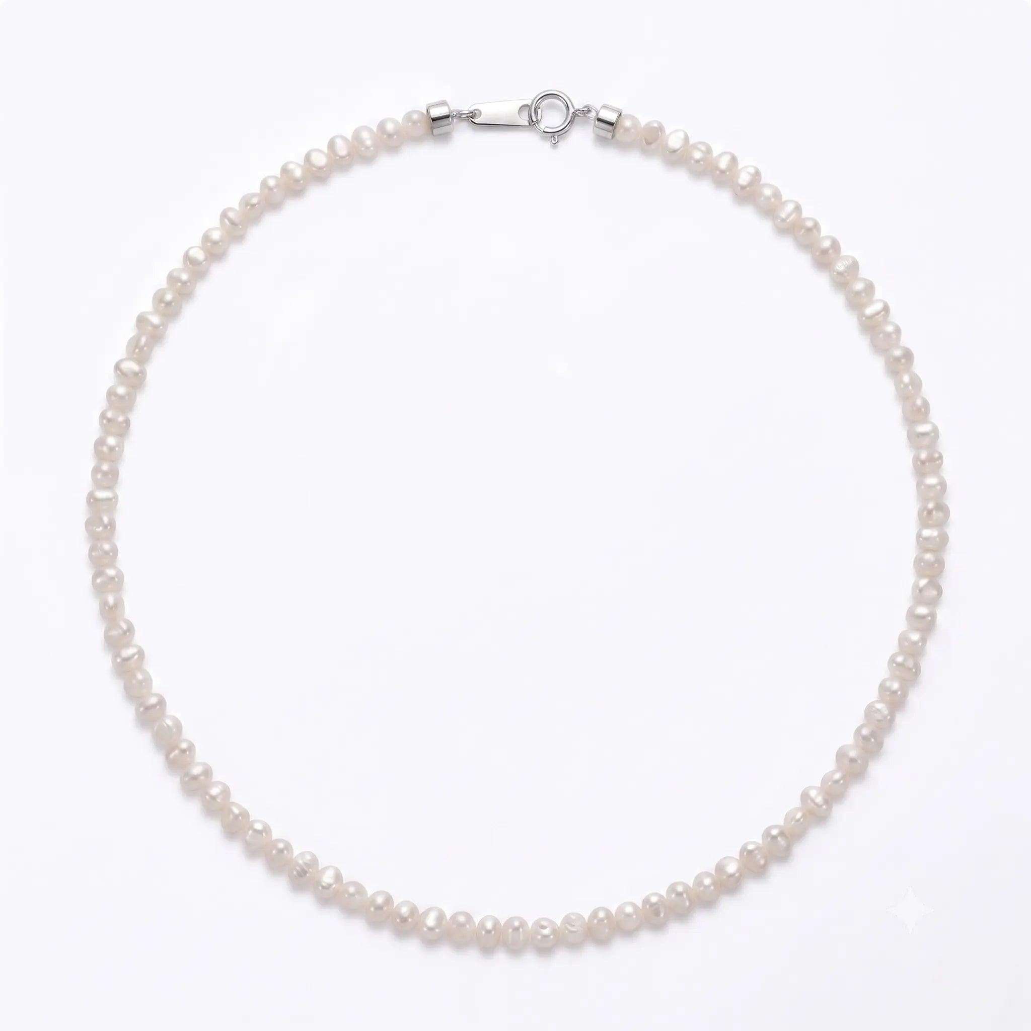 18k White Gold 2-3mm Tiny Baroque Pearl Necklace Minimalist Seed Pearl Choker