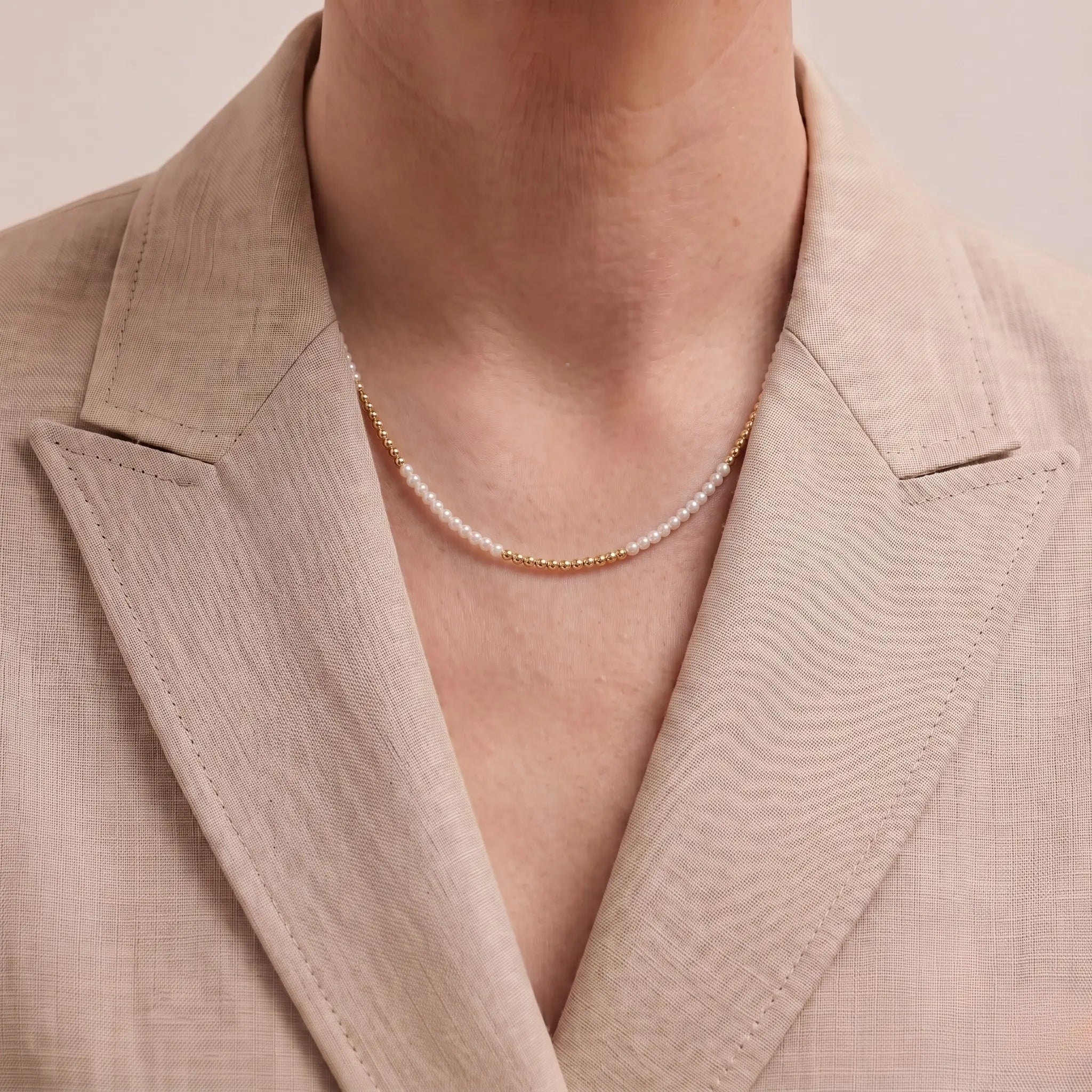 Vintage 2-2.5mm Seed Pearl Necklace Dainty Gold Tone Mini Pearl Choker