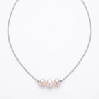 925 Sterling Silver Triple Pearl Necklace, 7-7.5mm White Freshwater Pearls