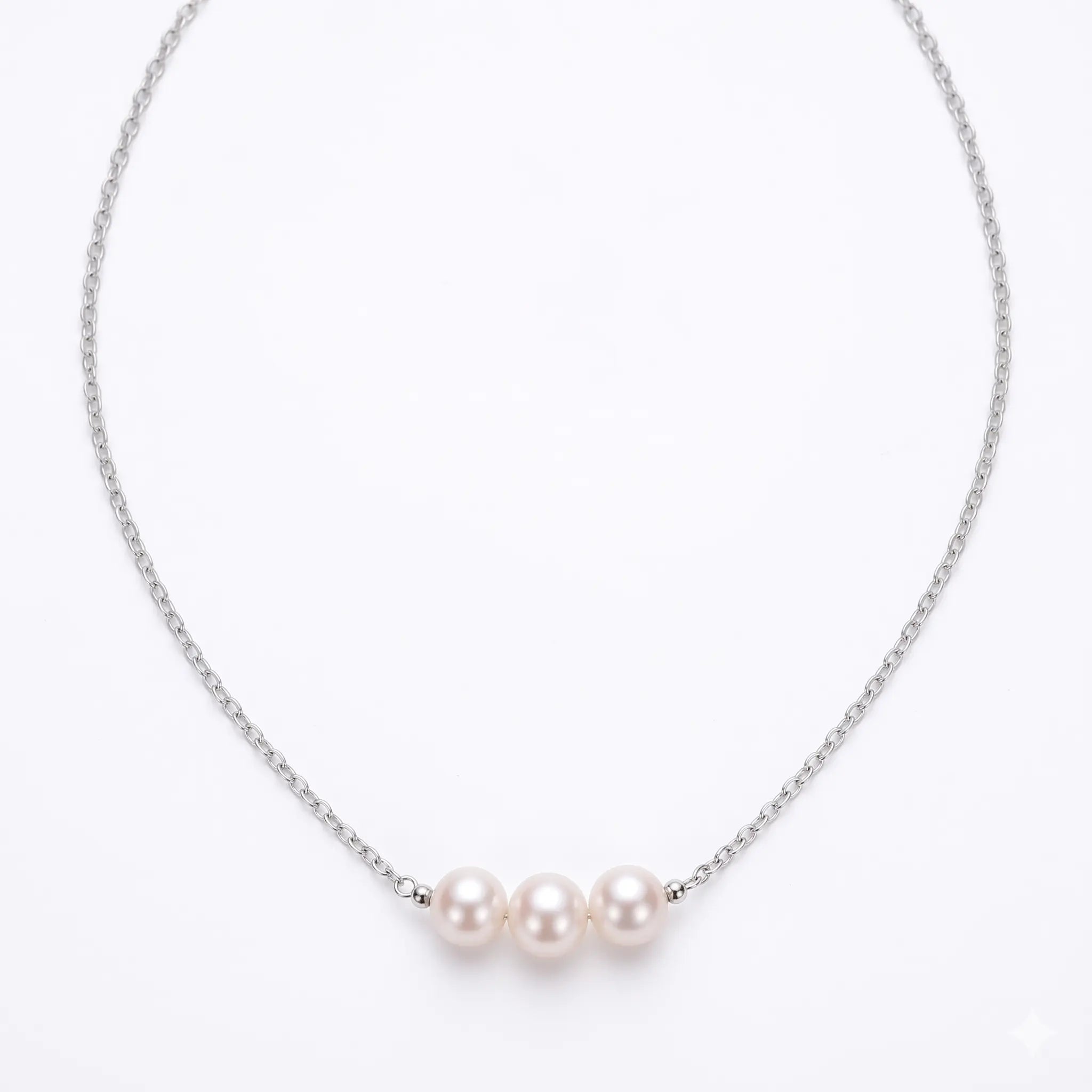 925 Sterling Silver Triple Pearl Necklace, 7-7.5mm White Freshwater Pearls