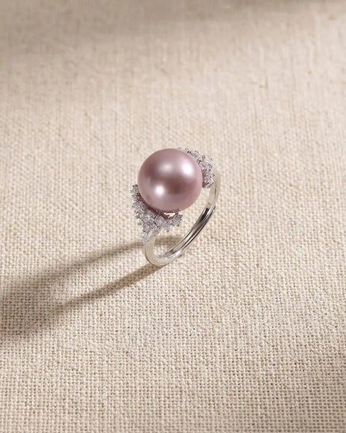 11-12mm Jumbo Purple Edison Pearl Ring, Adjustable S925 Sterling Silver Ring