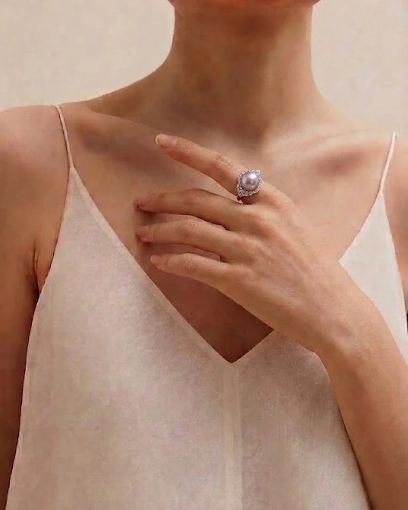 11-12mm Jumbo Purple Edison Pearl Ring, Adjustable S925 Sterling Silver Ring