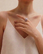 11-12mm Jumbo Purple Edison Pearl Ring, Adjustable S925 Sterling Silver Ring