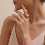 11-12mm Jumbo Purple Edison Pearl Ring, Adjustable S925 Sterling Silver Ring