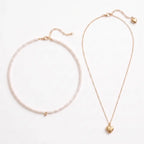 Versatile 2-Piece Set: Gold Pearl & Heart Layering Necklace