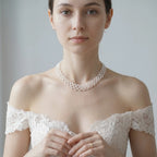 Woven Pearl Choker Necklace Lattice Mesh Bridal Wedding Jewelry for Women White