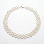 Woven Pearl Choker Necklace Lattice Mesh Bridal Wedding Jewelry for Women White