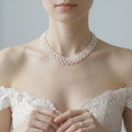 Woven Pearl Choker Necklace Lattice Mesh Bridal Wedding Jewelry for Women White